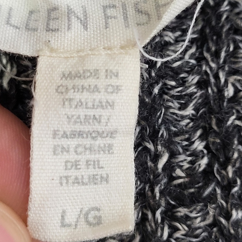 Eileen Fisher Scoop Neck Sweater Womens L Black White Marled Linen Blend Knit - Picture 2 of 13